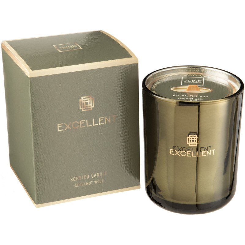 Bougie parfumée XXL Acidulée 80 heures Excellent Parfum Bergamot Wood avec photophore en Verre Vert - 1