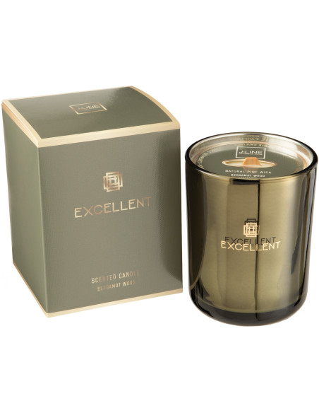 Bougie parfumée XXL Acidulée 80 heures Excellent Parfum Bergamot Wood avec photophore en Verre Vert - 1