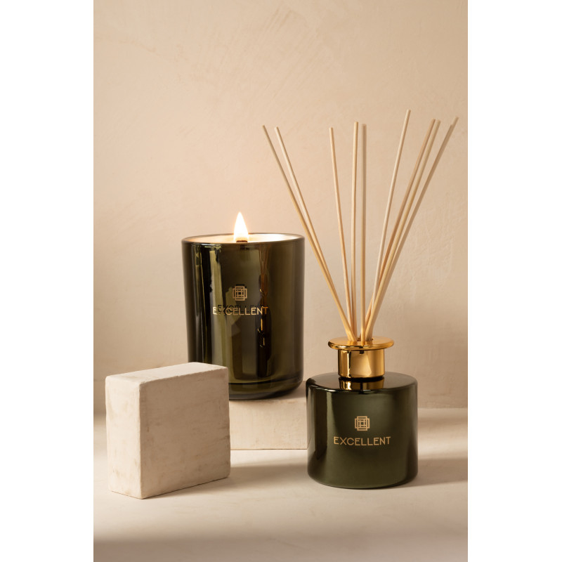 Bougie parfumée XXL Acidulée 80 heures Excellent Parfum Bergamot Wood avec photophore en Verre Vert - 2