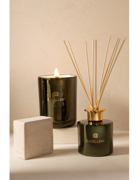 Bougie parfumée XXL Acidulée 80 heures Excellent Parfum Bergamot Wood avec photophore en Verre Vert - 2