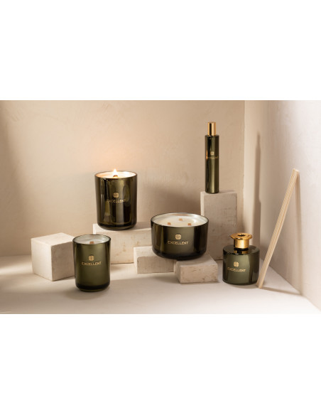 Bougie parfumée XXL Acidulée 80 heures Excellent Parfum Bergamot Wood avec photophore en Verre Vert - 4