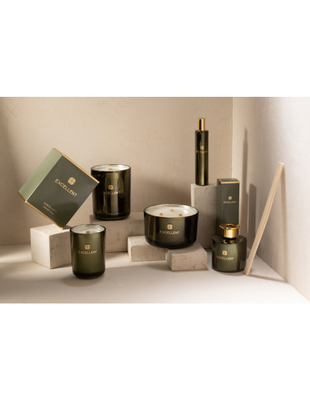 Bougie parfumée XXL Acidulée 80 heures Excellent Parfum Bergamot Wood avec photophore en Verre Vert - 5