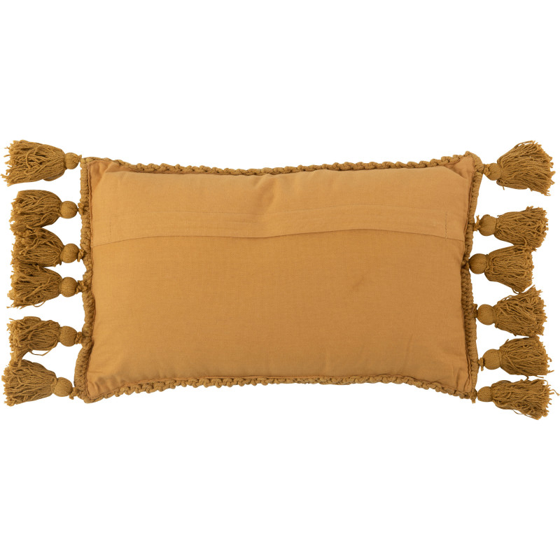 Coussin Rectangulaire Makra 60x30 en Coton Ocre Motif macramé Avec pompons - 3