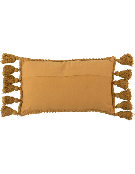 Coussin Rectangulaire Makra 60x30 en Coton Ocre Motif macramé Avec pompons - 3