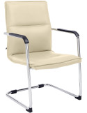 Fauteuil de table moderne avec accoudoirs en Polyuréthane Blanc crème Métal Argenté Seamus