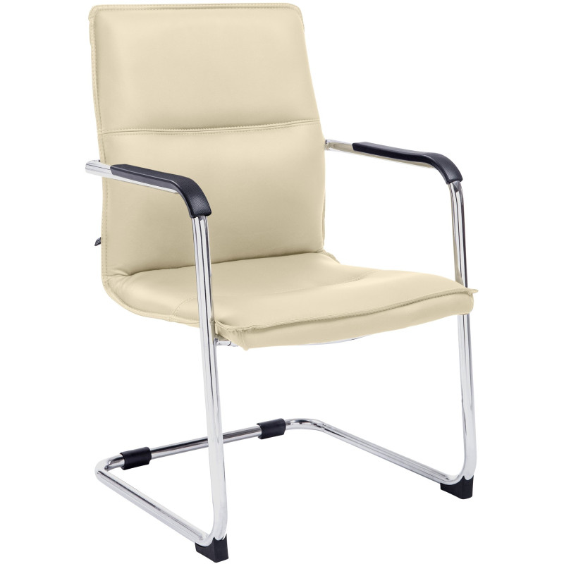 Fauteuil de table moderne avec accoudoirs en Polyuréthane Blanc crème Métal Argenté Seamus - 1