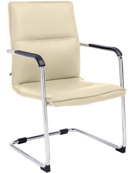 Fauteuil de table moderne avec accoudoirs en Polyuréthane Blanc crème Métal Argenté Seamus - 1