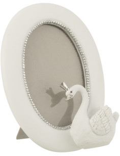 Cadre photo ovale Cygne Swan en Résine Blanc Argenté pour photo - 1