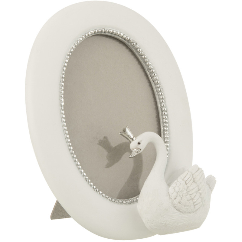 Cadre photo ovale Cygne Swan en Résine Blanc Argenté pour photo - 1