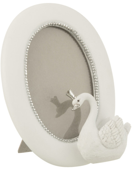 Cadre photo ovale Cygne Swan en Résine Blanc Argenté pour photo - 1