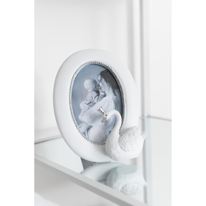 Cadre photo ovale Cygne Swan en Résine Blanc Argenté pour photo - 2