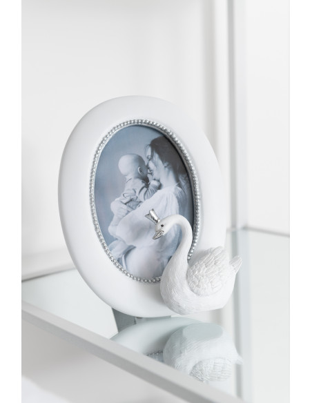 Cadre photo ovale Cygne Swan en Résine Blanc Argenté pour photo - 2