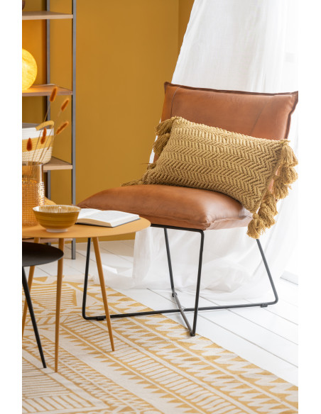 Coussin Rectangulaire Makra 60x30 en Coton Ocre Motif macramé Avec pompons - 4