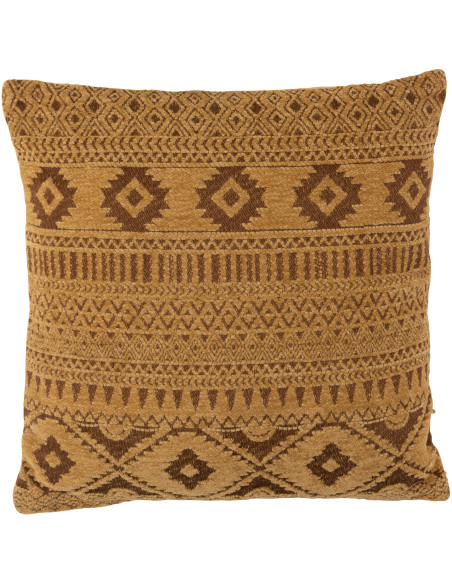 Coussin Carré Brilva 50x50 en Coton Ocre Motif ethnique - 1
