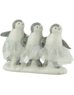Décoration de Noël 3 Pingouins Ballerines en Résine Blanc Gris Avec paillettes - 1