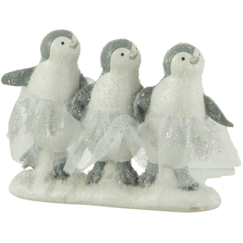 Décoration de Noël 3 Pingouins Ballerines en Résine Blanc Gris Avec paillettes - 1