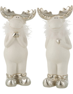 Décoration de Noël Renn avec plume 30 cm en Céramique Blanc Argenté (Lot de 2) - 1