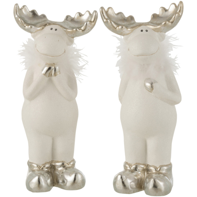 Décoration de Noël Renn avec plume 30 cm en Céramique Blanc Argenté (Lot de 2) - 1
