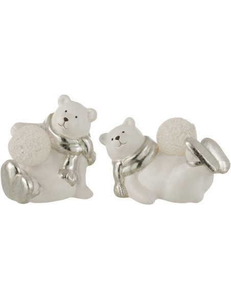 Décoration de Noël lumineuse Led Ours polaire 10 cm en Résine Blanc Argenté (Lot de 2) - 1