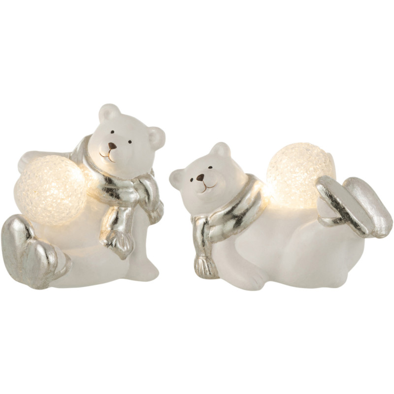 Décoration de Noël lumineuse Led Ours polaire 10 cm en Résine Blanc Argenté (Lot de 2) - 2
