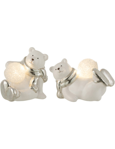 Décoration de Noël lumineuse Led Ours polaire 10 cm en Résine Blanc Argenté (Lot de 2) - 2
