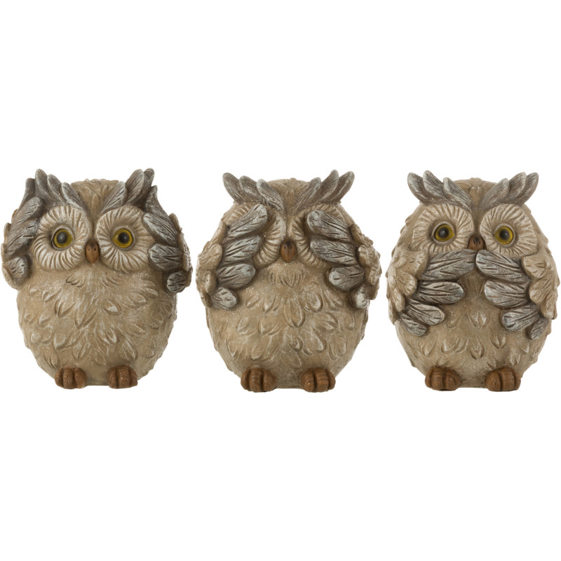 Statue déco Hibou Darby en Résine Gris (Lot de 3) - 1