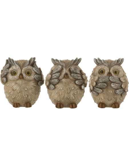 Statue déco Hibou Darby en Résine Gris (Lot de 3) - 1