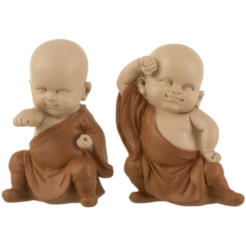 Statuette déco Moine Jamgon en Résine Marron (Lot de 2) - 1