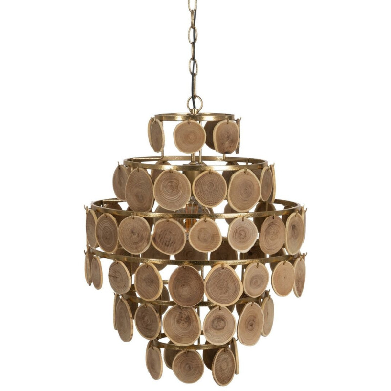 Suspension originale bohème Diamètre 45 cm en Métal Doré Bois Naturel Arelis - 1