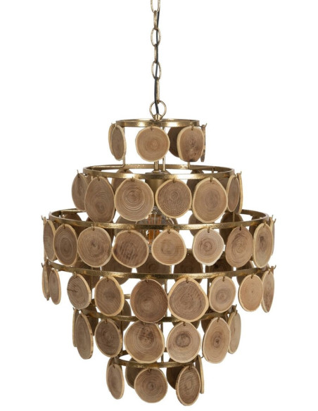 Suspension originale bohème Diamètre 45 cm en Métal Doré Bois Naturel Arelis - 1