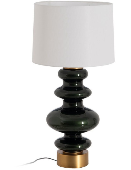 Grande lampe à poser moderne Hauteur 76 cm en Verre Noir Métal Doré Lin Blanc Zorine - 1