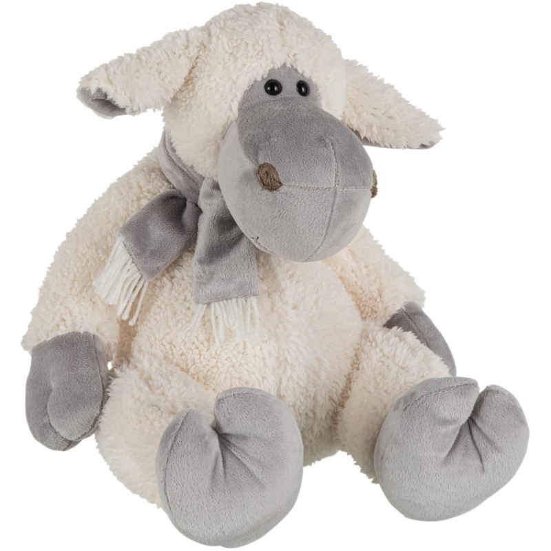 Décoration de Noël Mouton avec écharpe 25 cm en Polyester Blanc Gris - 1
