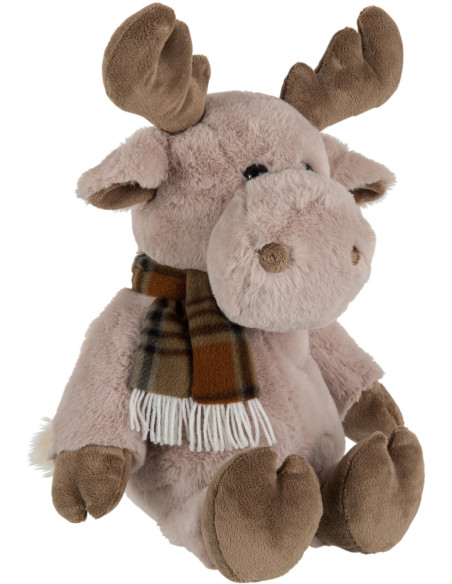 Décoration de Noël Renne avec écharpe 30 cm en Polyester Marron Beige - 1