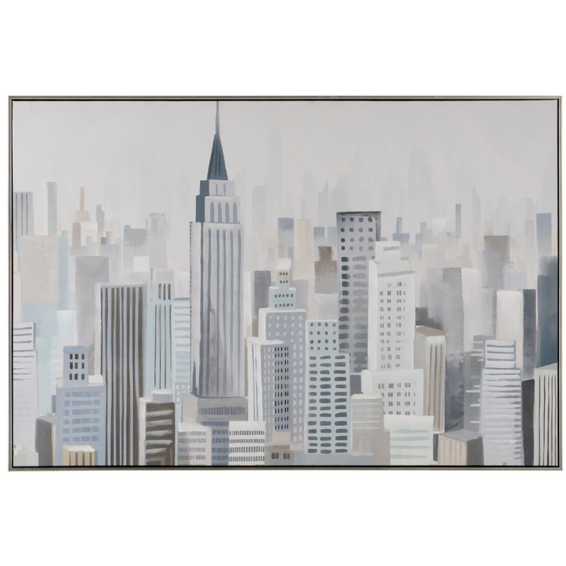 Grande toile imprimée et peinte Motif ville 120x80 Cadre bois argenté Nira - 1
