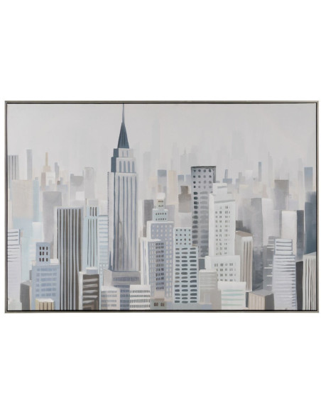 Grande toile imprimée et peinte Motif ville 120x80 Cadre bois argenté Nira - 1