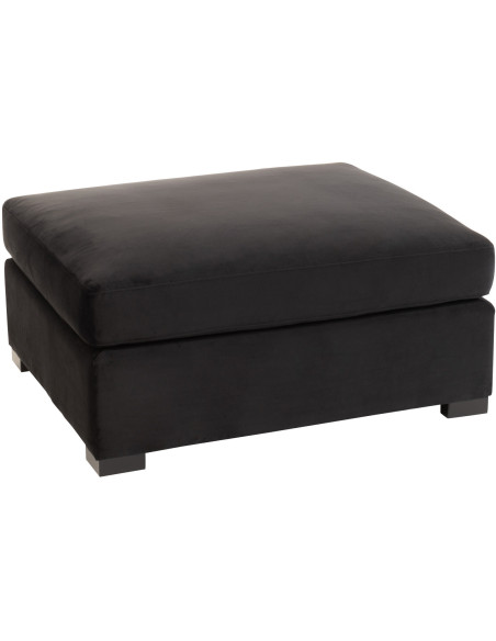 Pouf Rectangulaire Hostelia en Velours Noir Bois de bouleau - 1