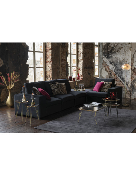 Pouf Rectangulaire Hostelia en Velours Noir Bois de bouleau - 2