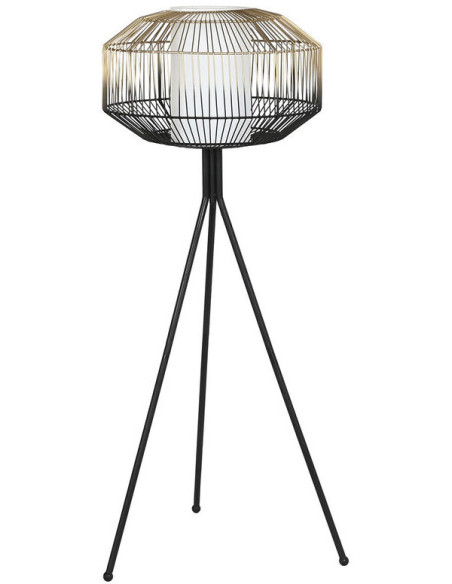 Lampadaire moderne bi colore Hauteur 103 cm en Métal Doré Noir Coton Blanc Zaril - 1
