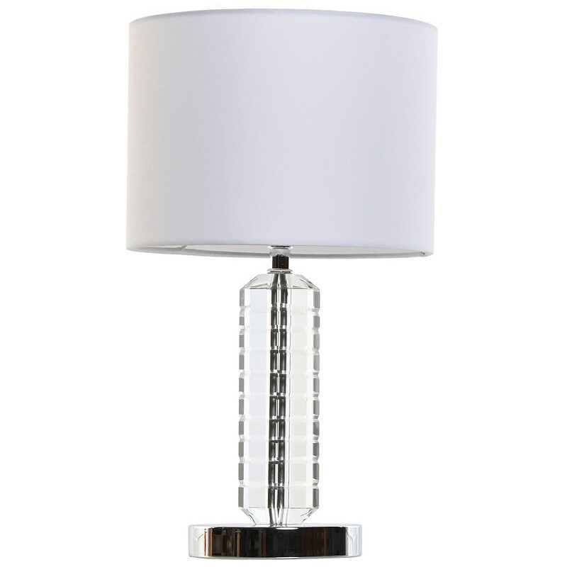 Lampe à poser moderne Hauteur 42 cm en Verre Transparent Tissu Blanc Métal Argenté Selan - 1
