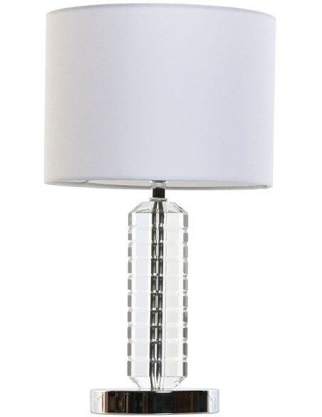 Lampe à poser moderne Hauteur 42 cm en Verre Transparent Tissu Blanc Métal Argenté Selan - 1