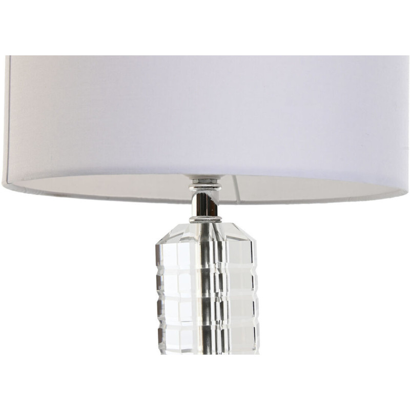 Lampe à poser moderne Hauteur 42 cm en Verre Transparent Tissu Blanc Métal Argenté Selan - 2