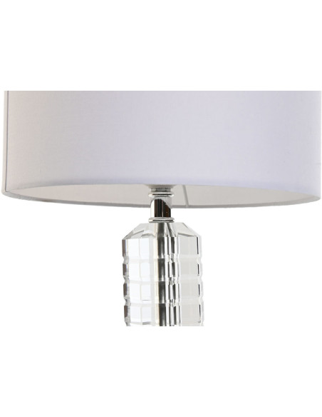 Lampe à poser moderne Hauteur 42 cm en Verre Transparent Tissu Blanc Métal Argenté Selan - 2