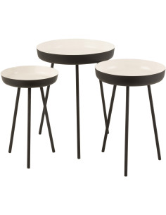 Table d'appoint Gigogne Ronde Dex en Métal Noir Blanc (Lot de 3) - 1
