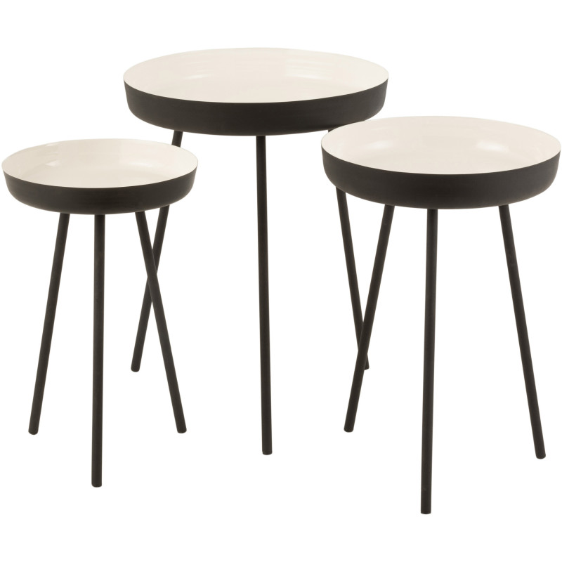 Table d'appoint Gigogne Ronde Dex en Métal Noir Blanc (Lot de 3) - 1