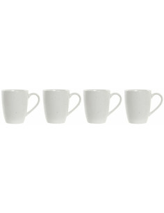 Coffret 4 mugs 300 ml avec support de rangement en Grès Blanc Bois d'hévéa Naturel Merlen - 1 2