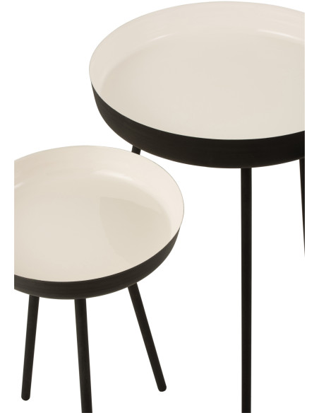Table d'appoint Gigogne Ronde Dex en Métal Noir Blanc (Lot de 3) - 4