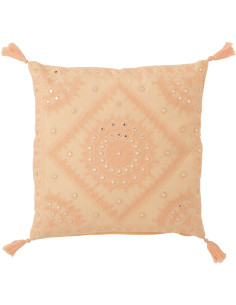 Coussin Carré Ibiza 50x50 en Coton Pamplemousse Motif géométrique Avec pompons - 1