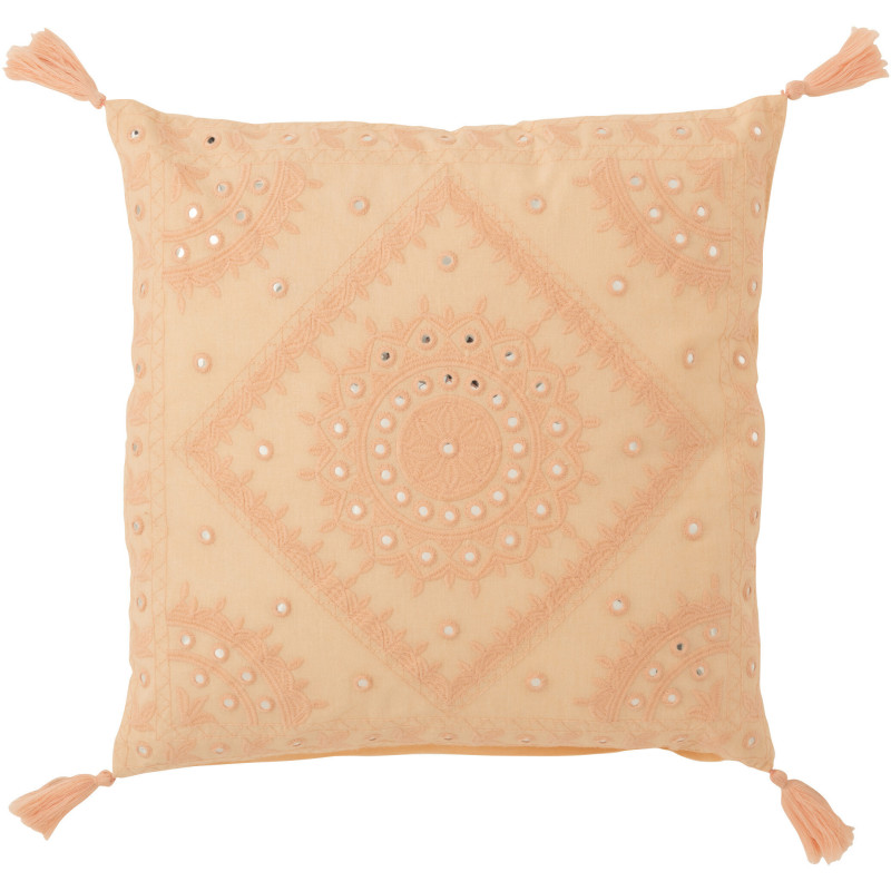 Coussin Carré Ibiza 50x50 en Coton Pamplemousse Motif géométrique Avec pompons - 1