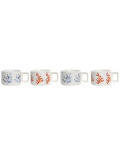 Coffret 4 tasses à café 260 ml avec support de rangement en Dolomite Blanc Bleu Orange Métal Blanc Motif corail Walion - 1 2