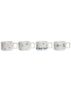 Coffret 4 tasses à café 260 ml avec support de rangement en Dolomite Blanc Bleu Métal Blanc Motif bord de mer Laryon - 1 2